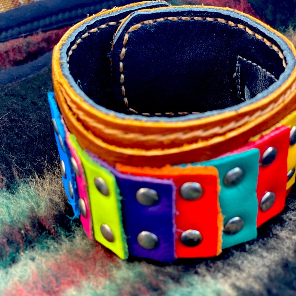 Leather cuff , multi color , goes great with everything